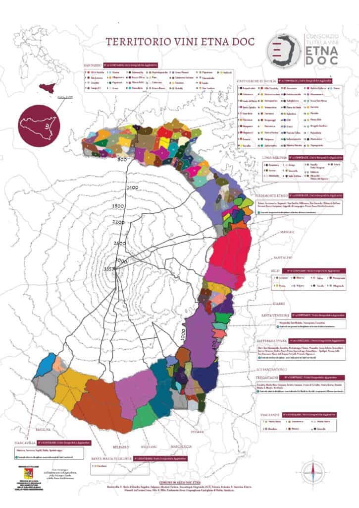 Mappa aggiornata delle contrade del consorzion Etna Doc