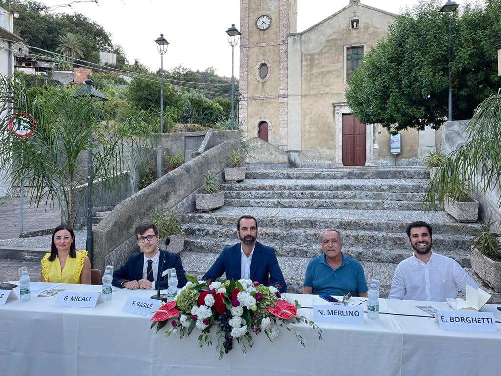 Conferenza stampa. Da sin. Valeria Zingale, Gioele MIcali, Federico Basile, Nicola Merlino, Emanuele Borghetti
